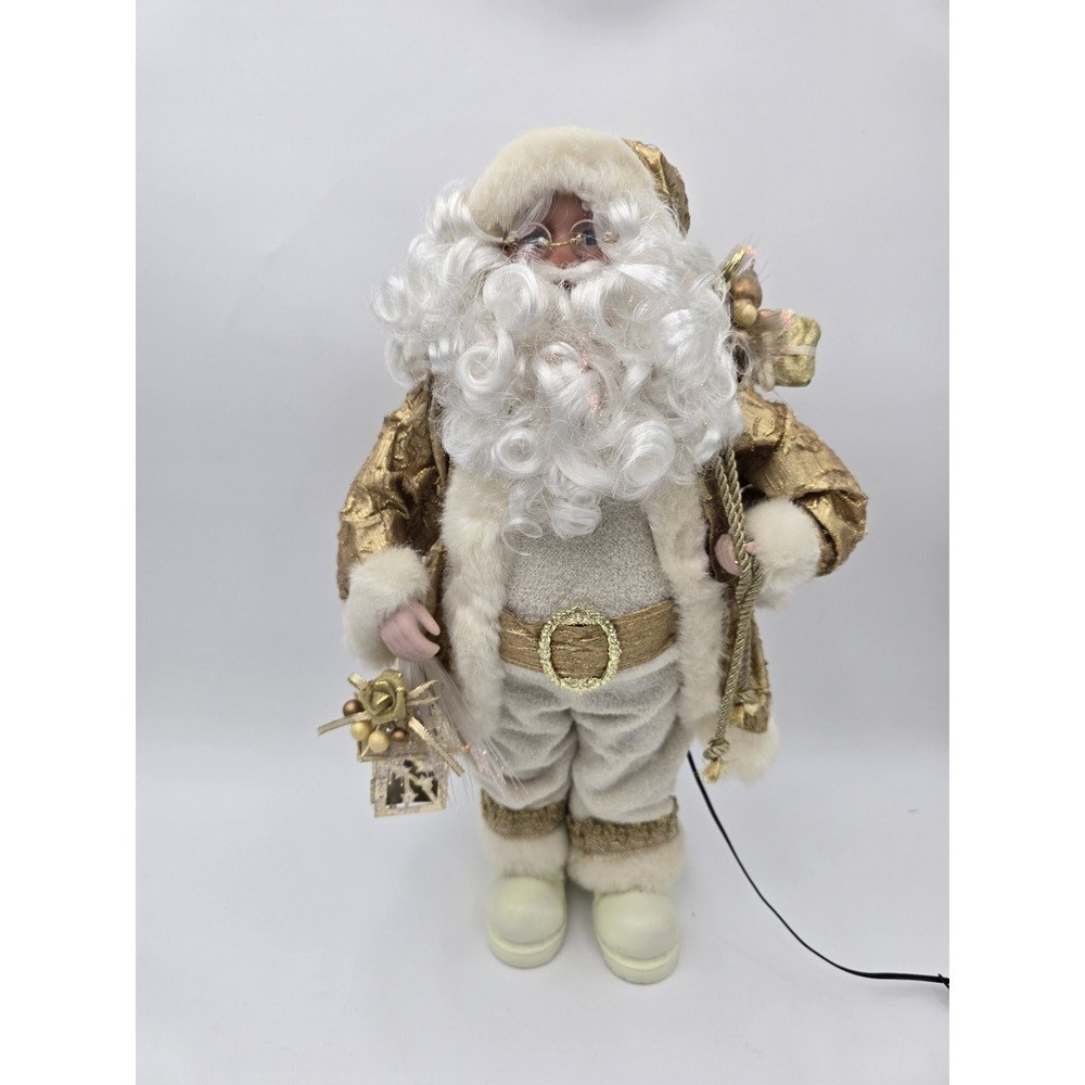 Fiber Optic Santa Color Changing 16" Lighted Standing Gold and white Vintage